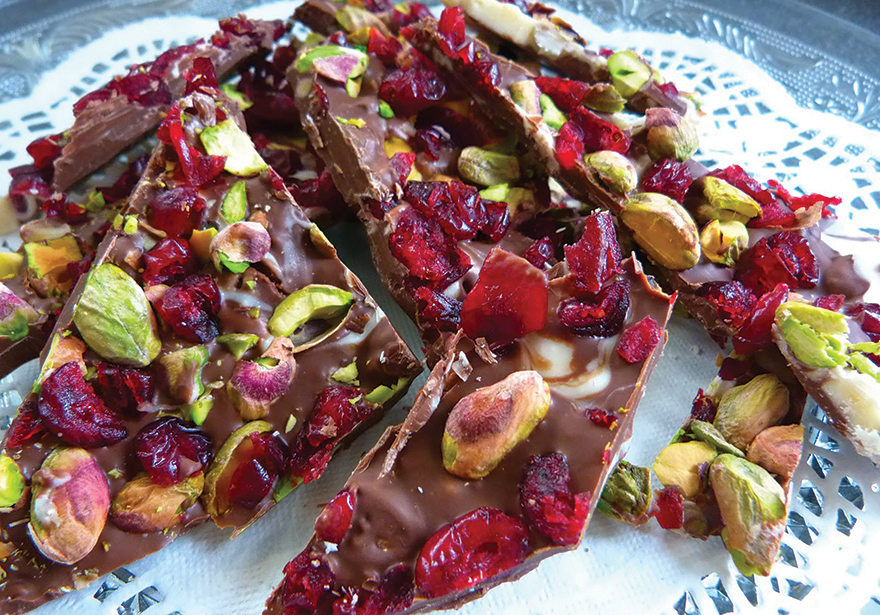 Infused Mighty Cranberry Pistachio Chocolate Bark