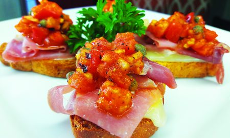 Edible's Magazine Recipe High Prosciutto on Tomato Basil Croutons