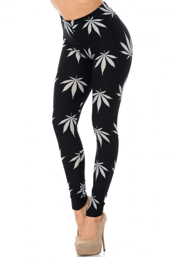 Black with Gray Marijuana Leaf Buttery Soft Cannabis Leggings - Plus Size - 1