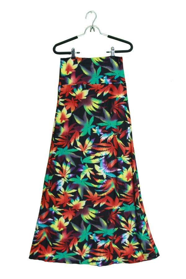 Rainbow Print Multi Color Weed Leaf Maxi Skirt