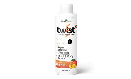 Peach Mango Twist Hemp Liquid Dietary Supplement - Edibles Magazine Feature